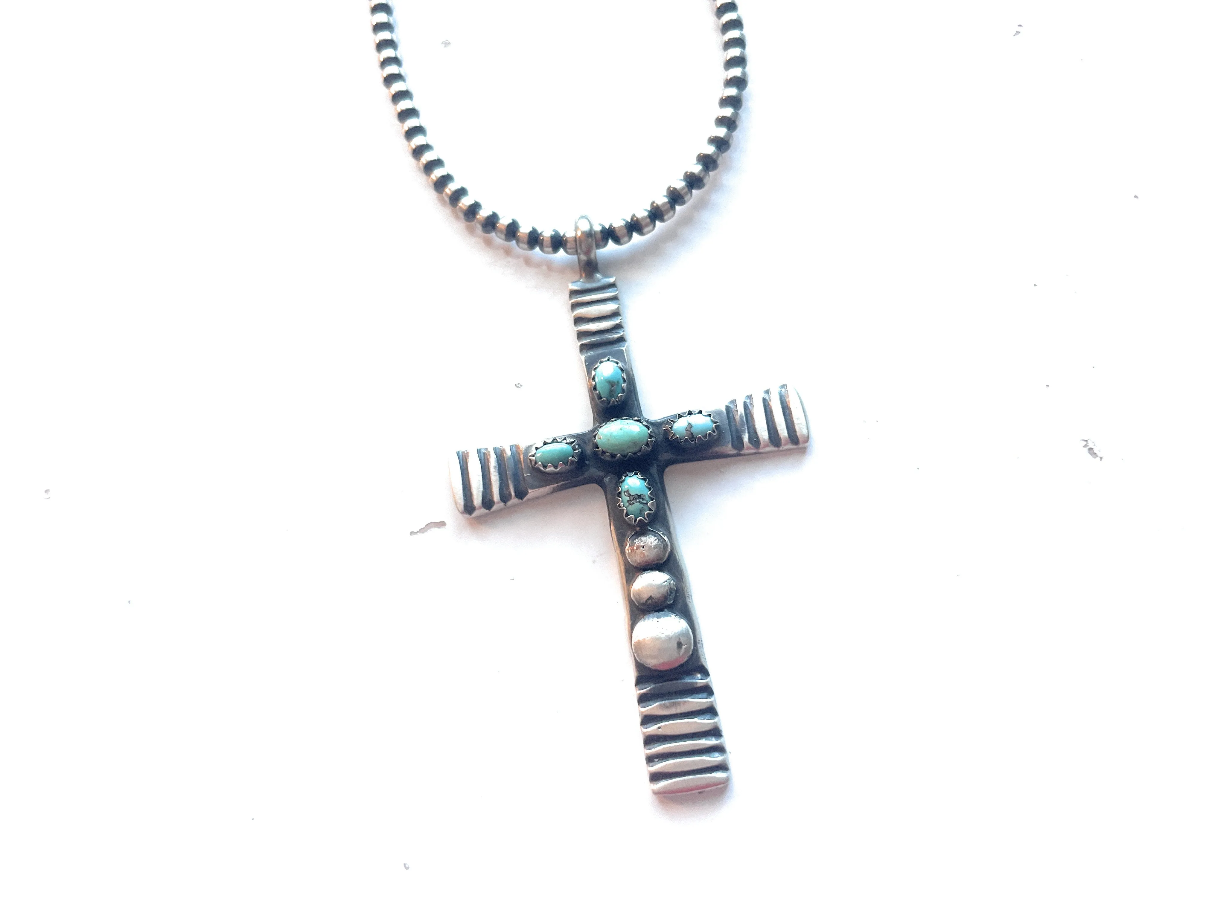 Navajo Sterling Silver & Turquoise Cross Pendant Signed Martha Cayatineto