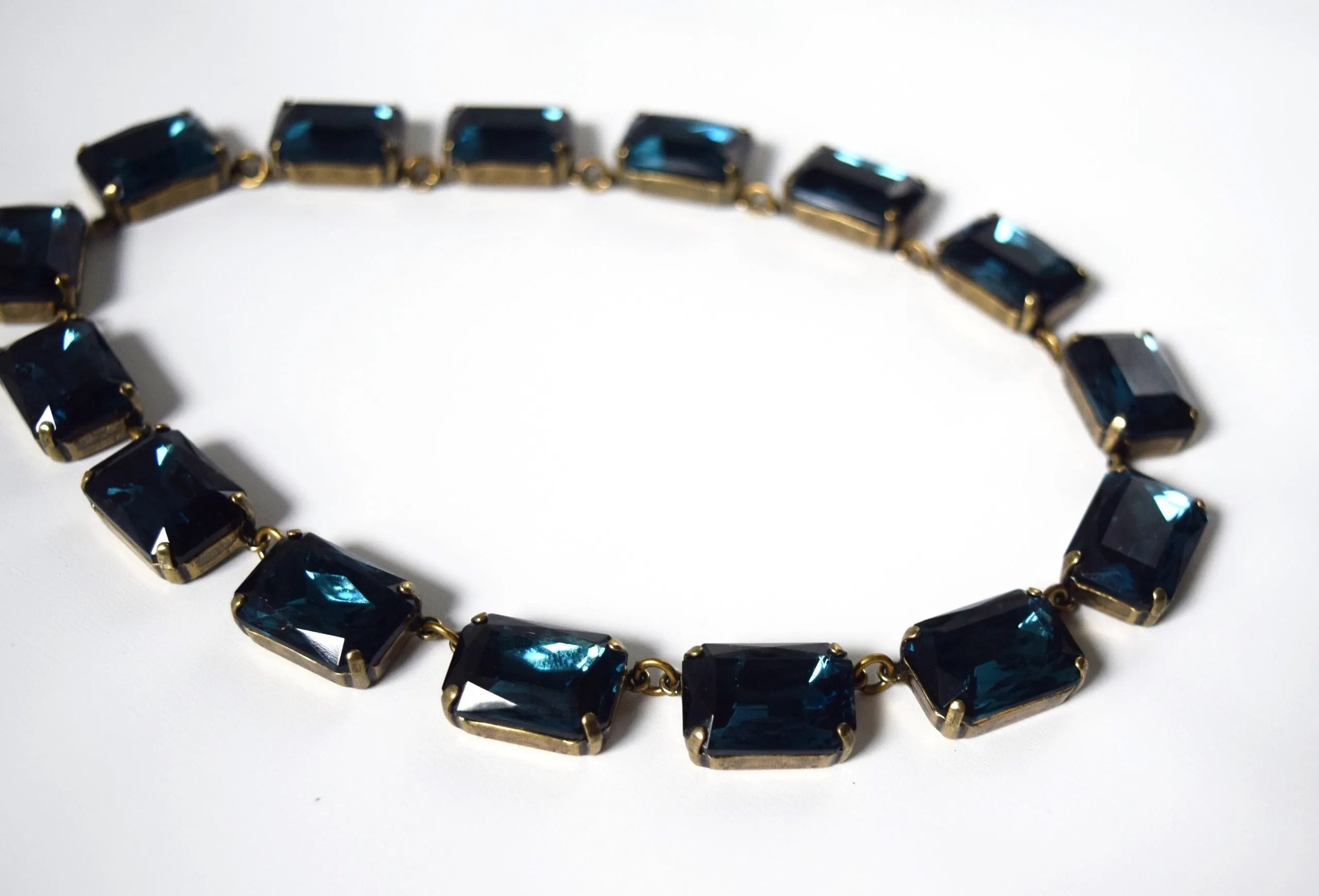 Navy Blue Crystal Collet Necklace - Large Octagon