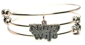 Navy Wife Stylized Triple Style Expandable Bangle Bracelet