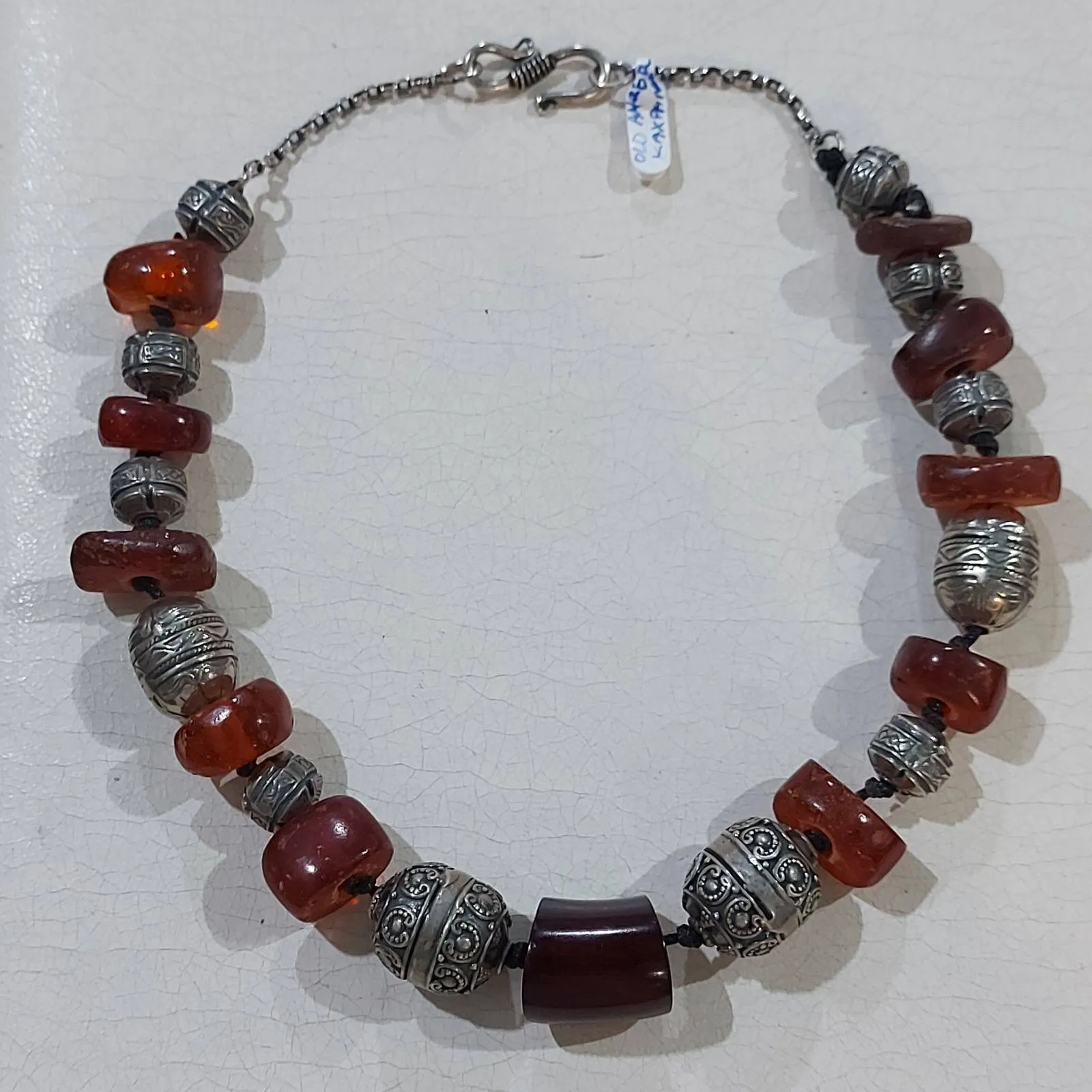 Necklace in Old Amber Kachraman with Sterling silver elements