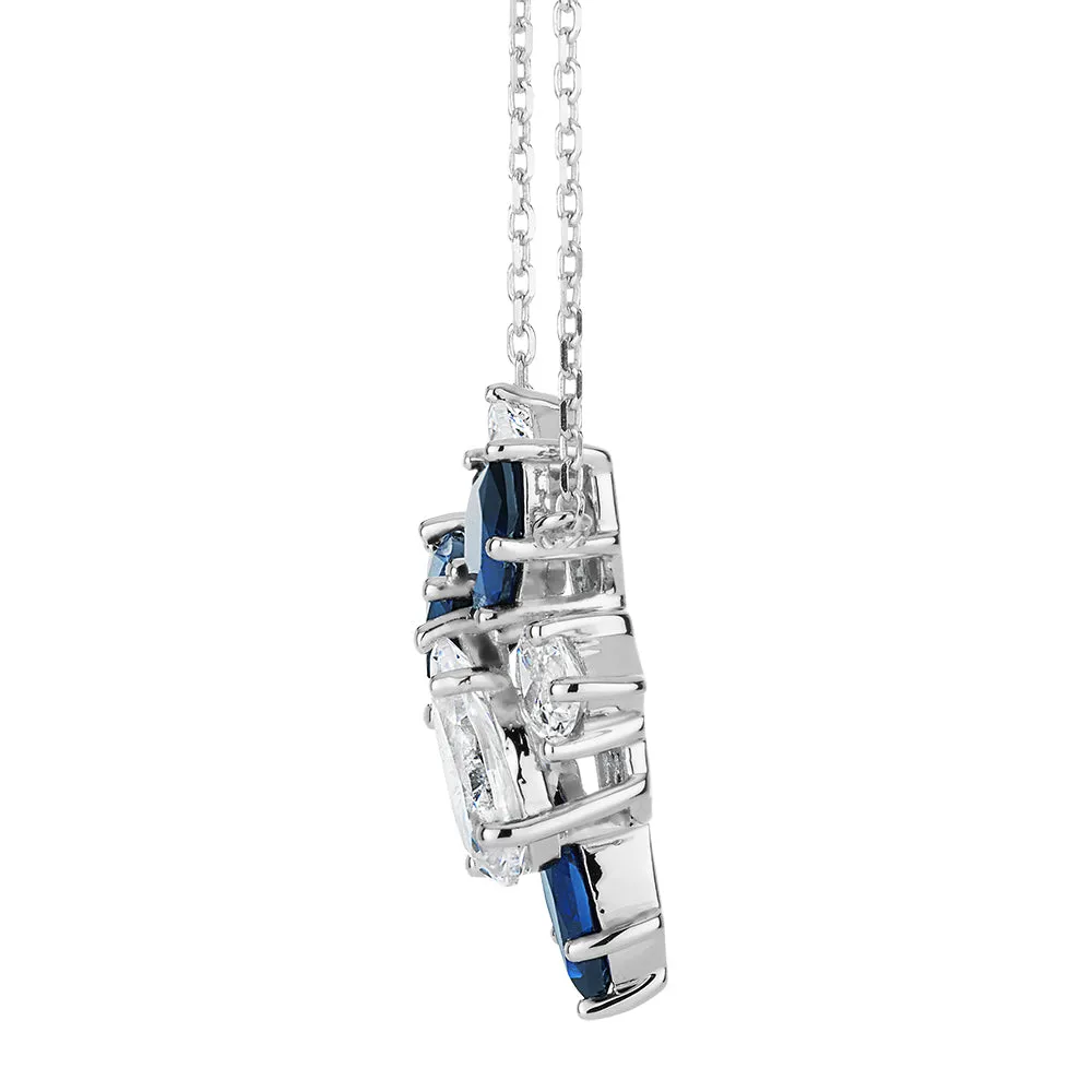 Necklace with sapphire simulants and 1.93 carats* of diamond simulants in sterling silver