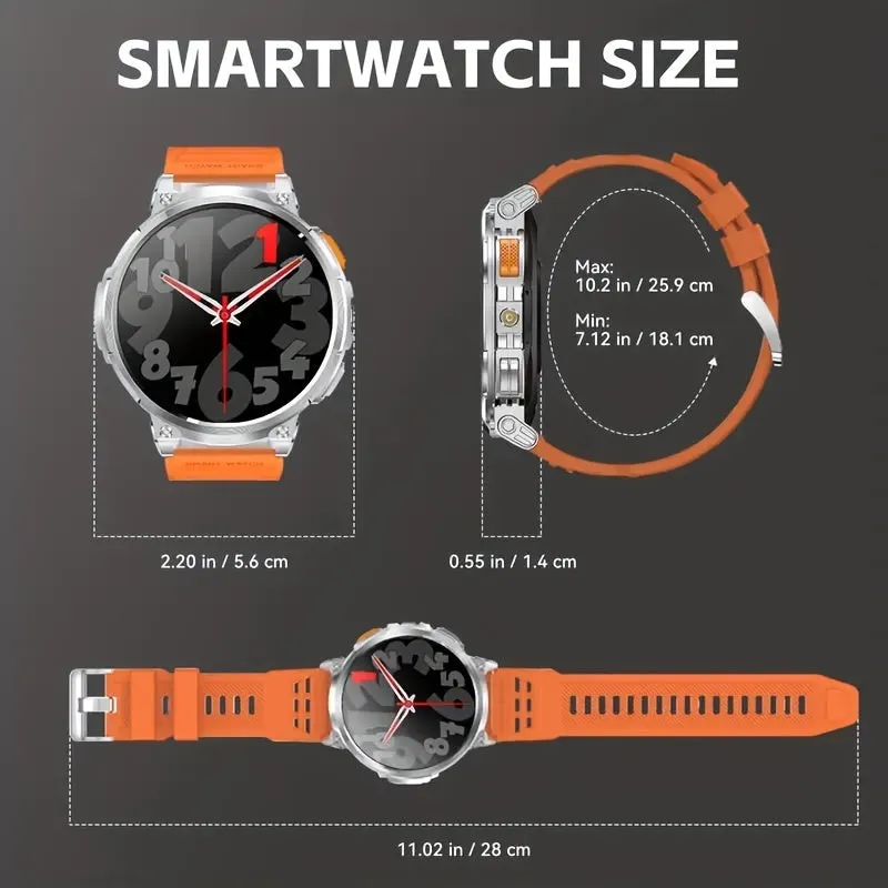 New Smart Watch For Men With 4.7 cm Display, Powerful Flashlight, 730mAh High Capacity Battery Super Long Standby Time, Multi-Funcation With Fitness Tracking, Wireless Calling/Music, Message Reminder, Alarm, For Andorid And Iphone, Silvery