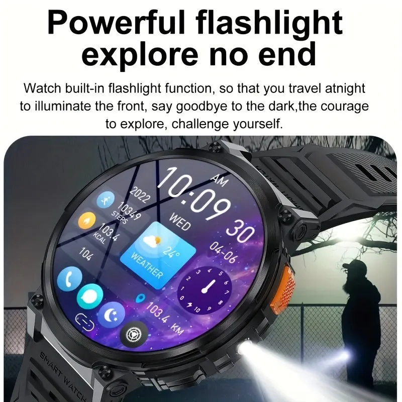 New Smart Watch For Men With 4.7 cm Display, Powerful Flashlight, 730mAh High Capacity Battery Super Long Standby Time, Multi-Funcation With Fitness Tracking, Wireless Calling/Music, Message Reminder, Alarm, For Andorid And Iphone, Silvery