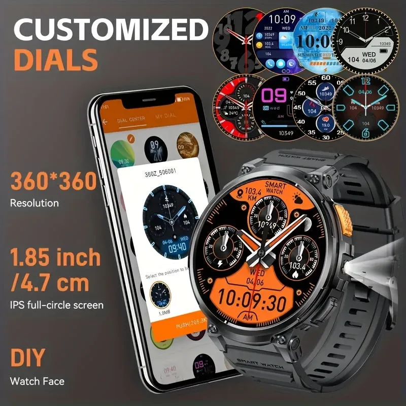 New Smart Watch For Men With 4.7 cm Display, Powerful Flashlight, 730mAh High Capacity Battery Super Long Standby Time, Multi-Funcation With Fitness Tracking, Wireless Calling/Music, Message Reminder, Alarm, For Andorid And Iphone, Silvery