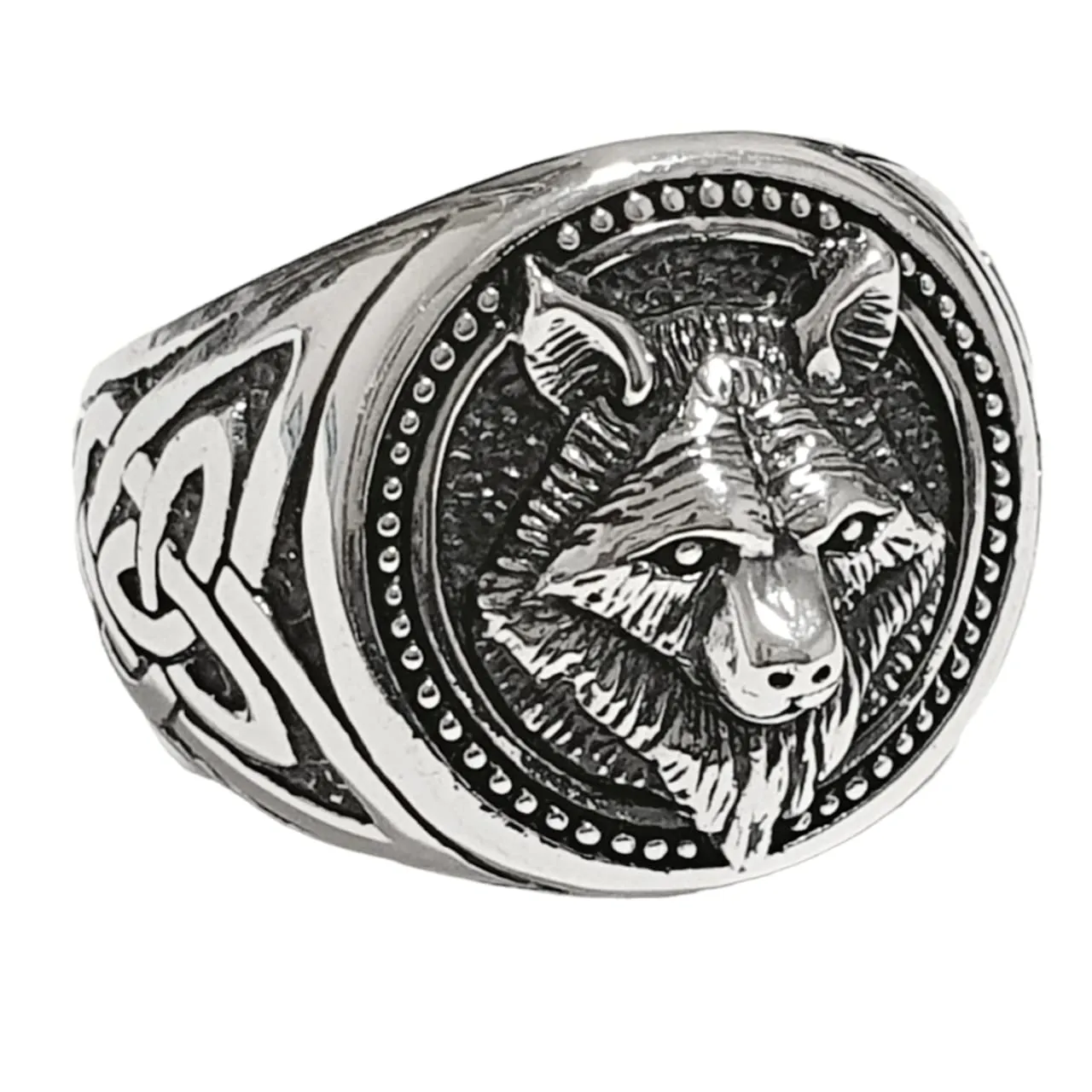 Nordic Viking Wolf Head Ring 925 Sterling Silver for Men