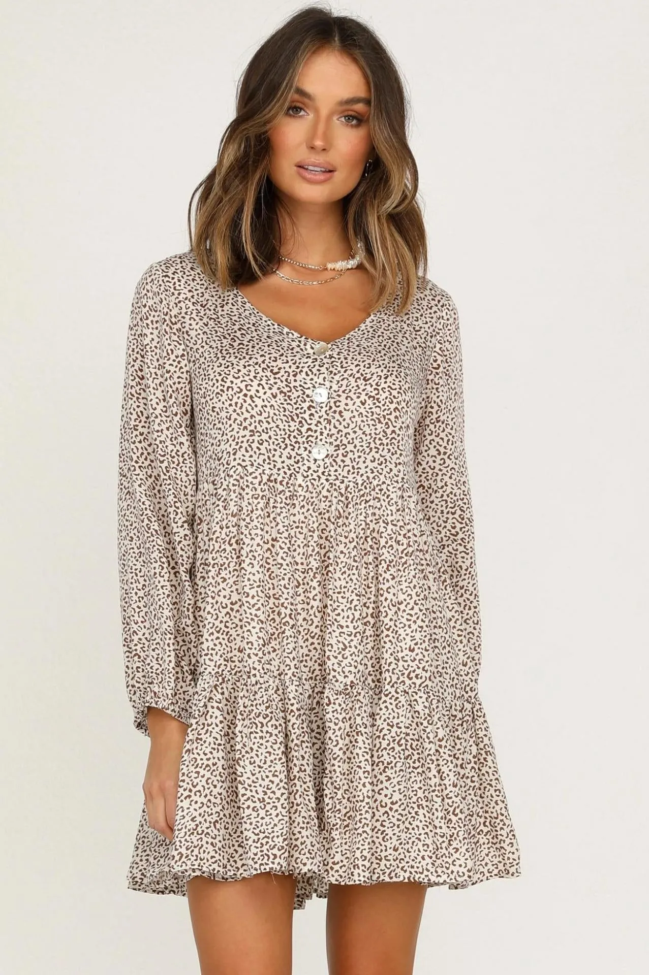 Now Or Never Animal Print Knit Henley Dress