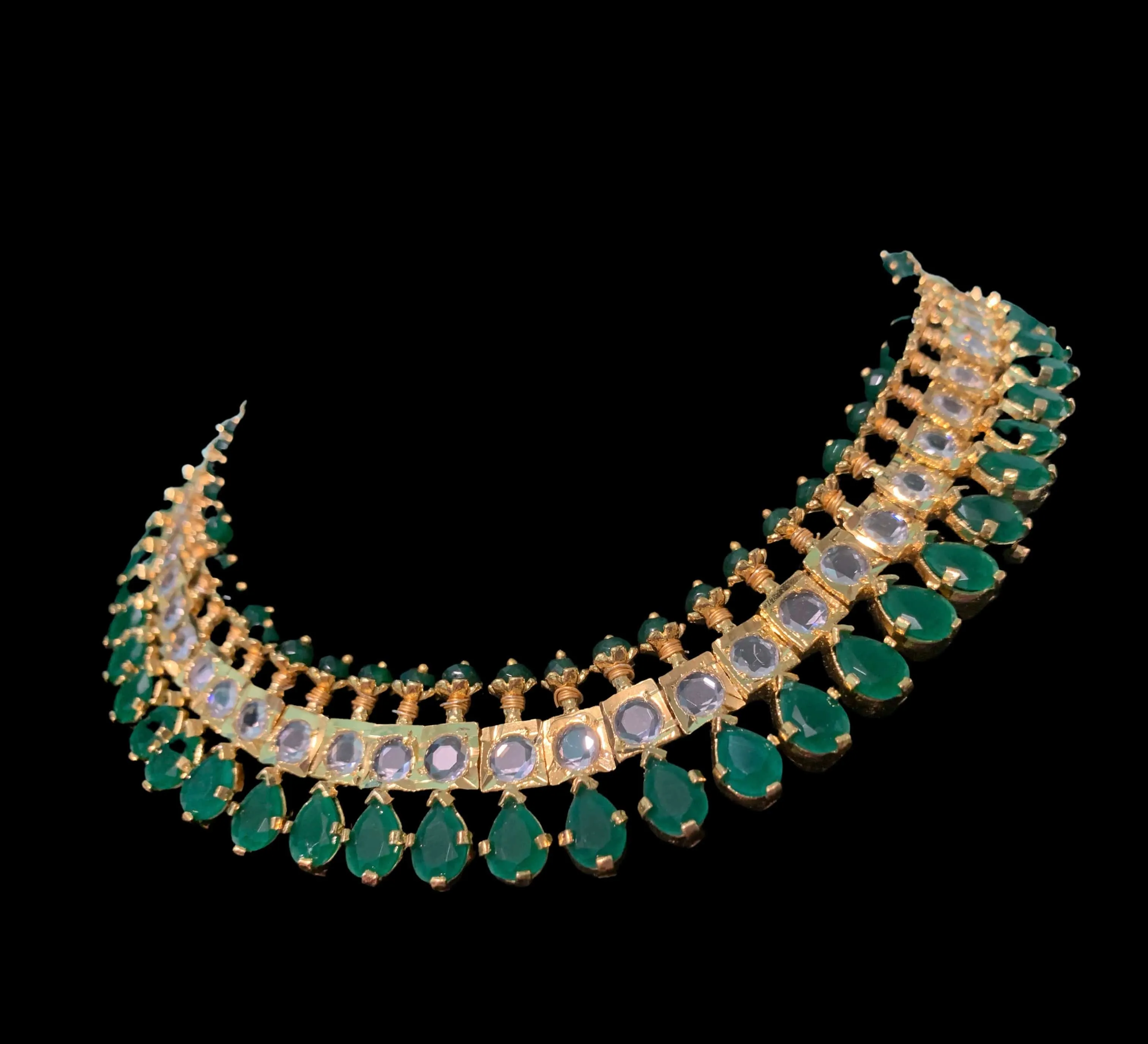 NS102 Faiza necklace set in emerald beads (READY TO SHIP)