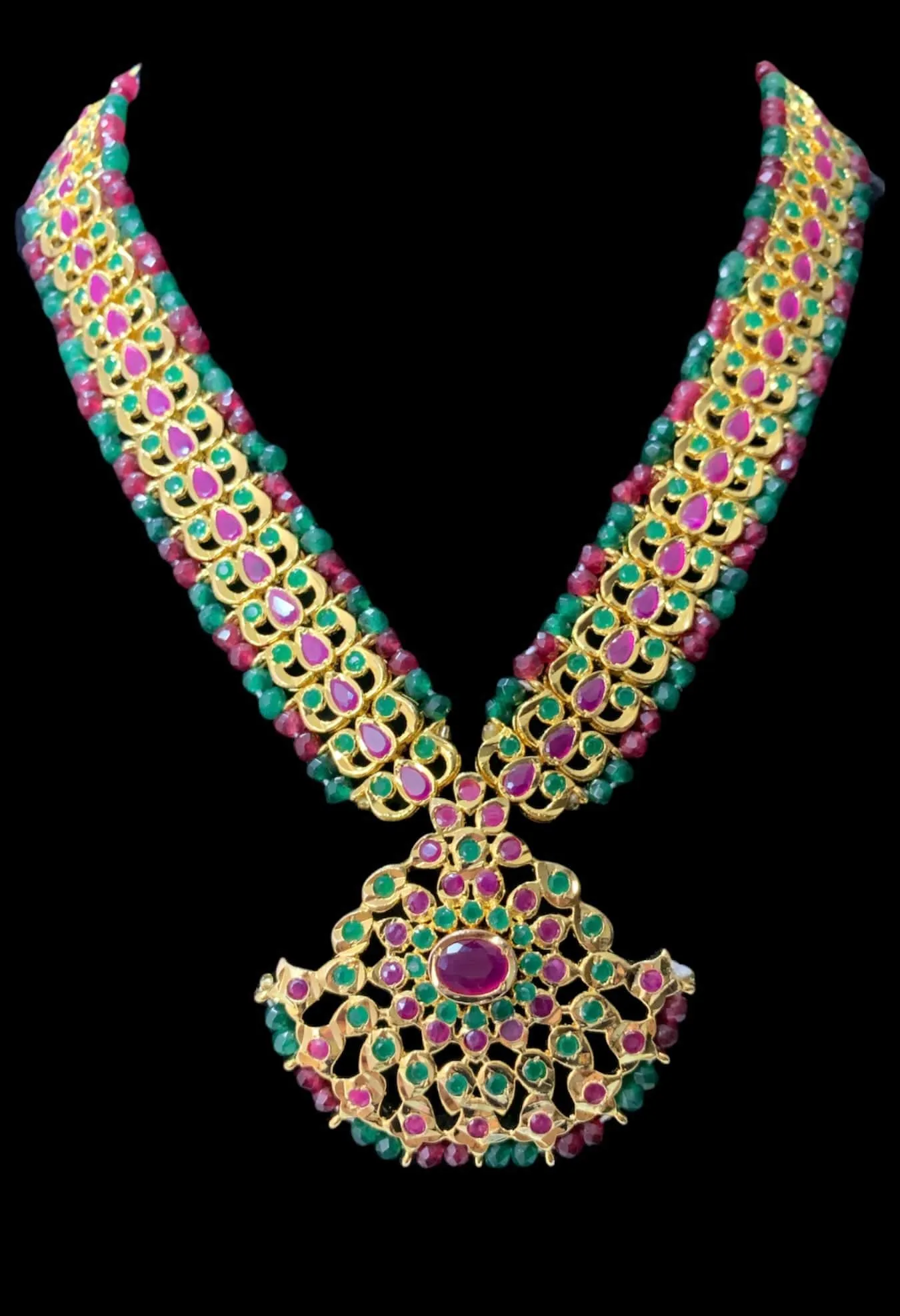 NS108  Ujwala Hyderabadi ruby emerald  necklace set with earrings (READY TO SHIP )