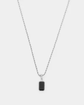 NXS Rectangle Stone Pendant Chain White Gold/Black