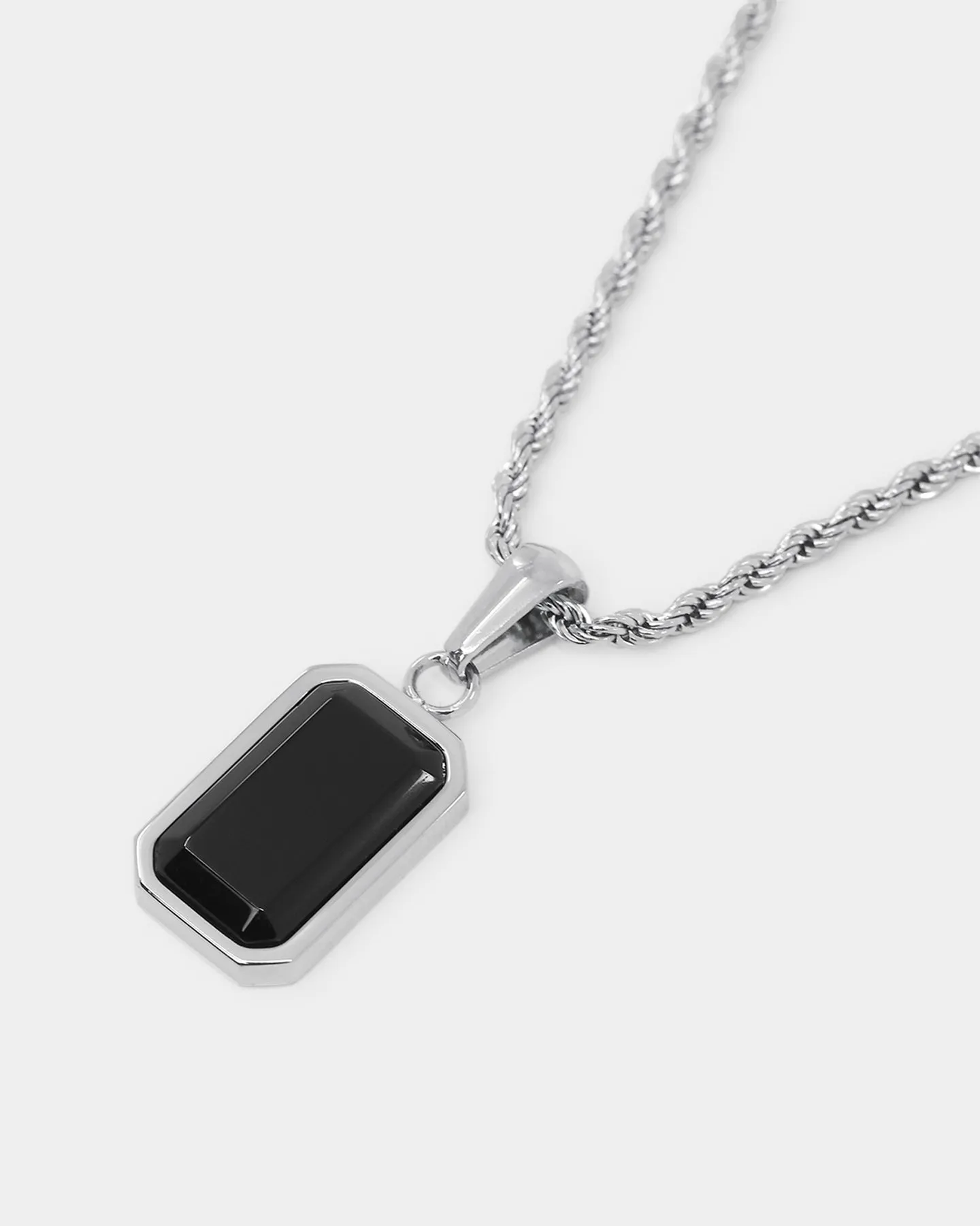 NXS Rectangle Stone Pendant Chain White Gold/Black