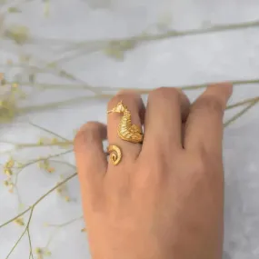 Ocean 18K Gold Stainless Steel Seahorse Opening Ring for Women