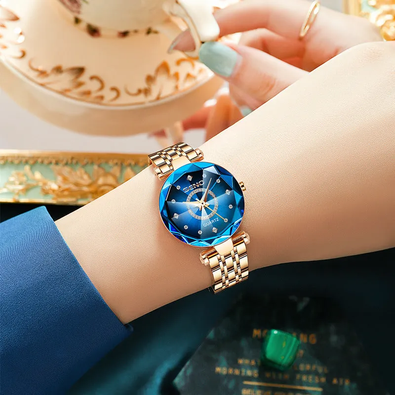 Ocean Heart Brand Starry Sky Diamond Surface Bright Multi-Surface Glass Solid Steel Belt Women's Waterproof Watch