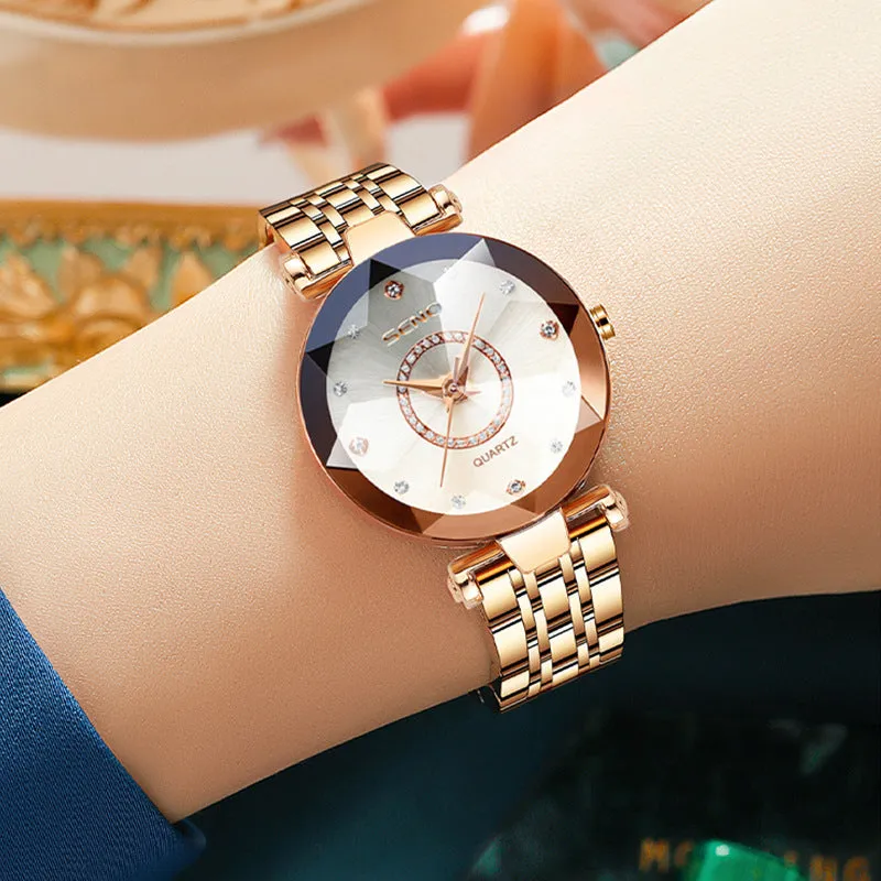 Ocean Heart Brand Starry Sky Diamond Surface Bright Multi-Surface Glass Solid Steel Belt Women's Waterproof Watch