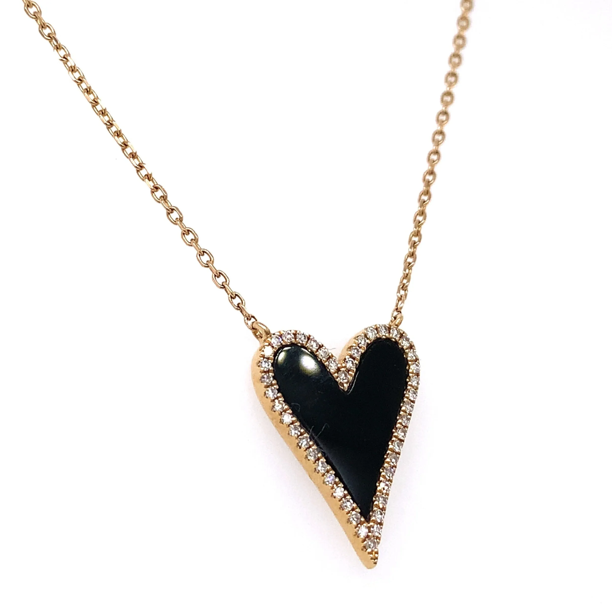 Onyx and Diamond Heart Pendant Necklace