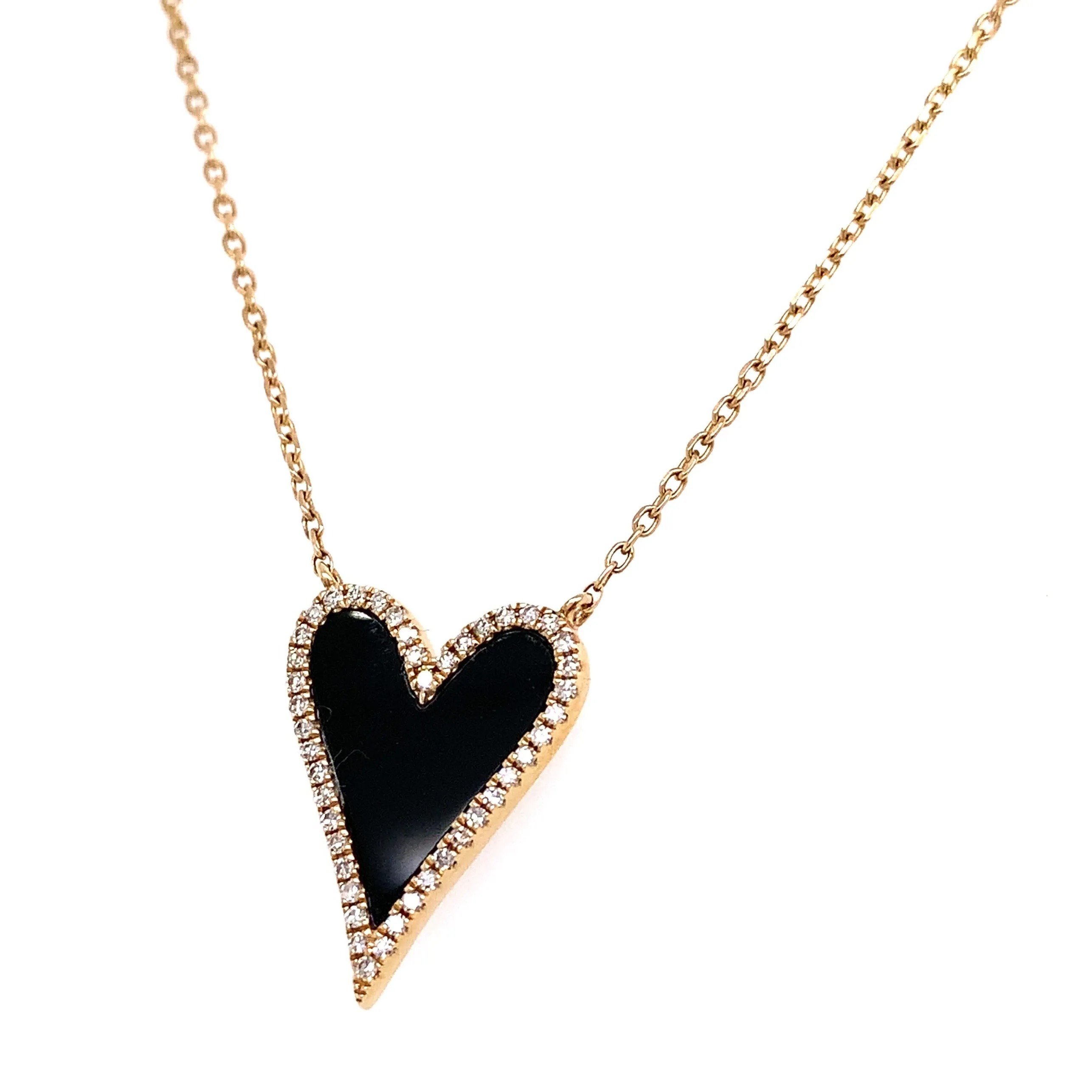 Onyx and Diamond Heart Pendant Necklace