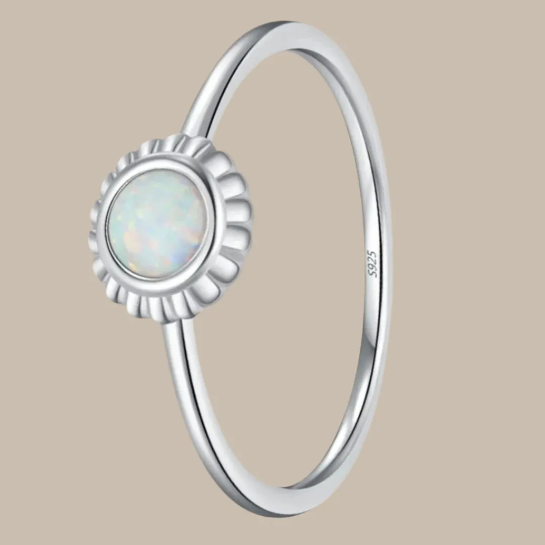 Opal Sunflower Silver Ring