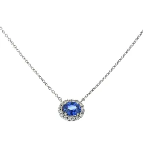 Oval Sapphire and Diamond Halo Pendant Necklace