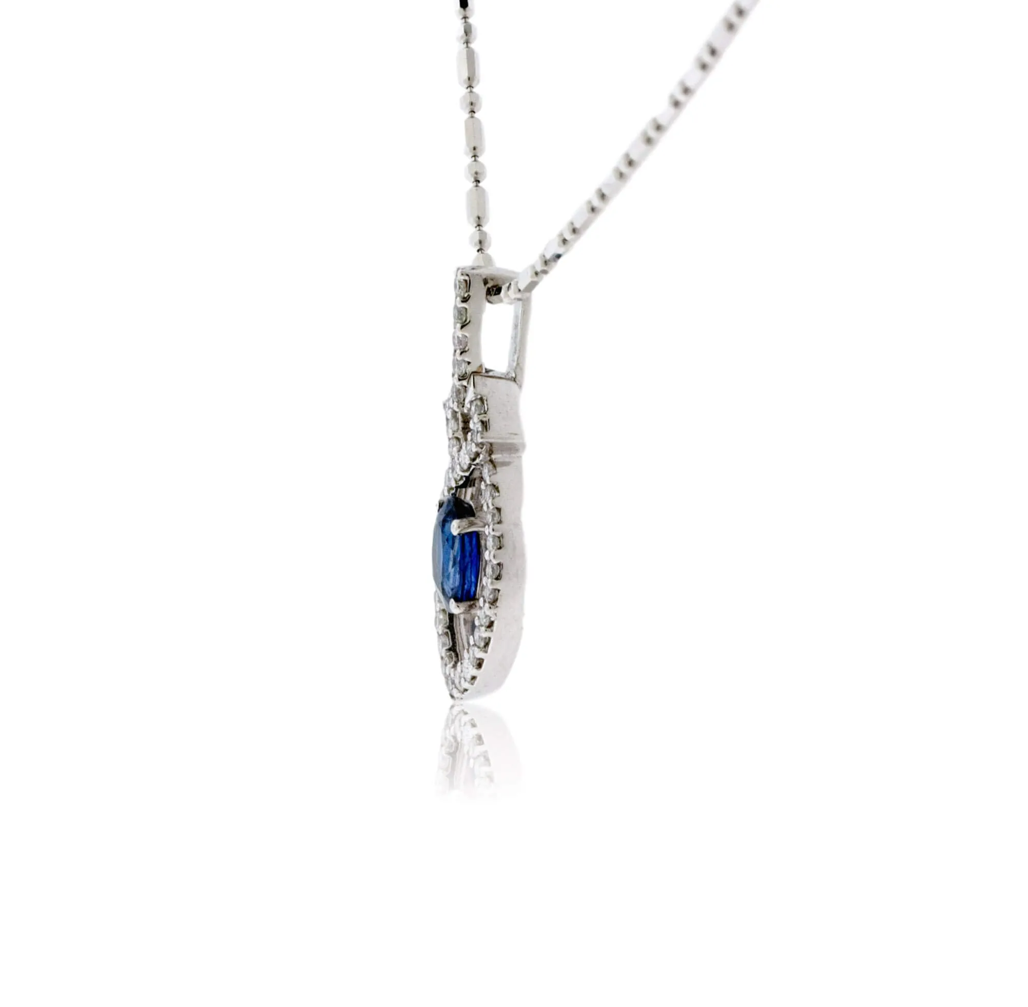 Oval Shaped Sapphire with Diamond Outline Pendant