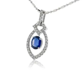 Oval Shaped Sapphire with Diamond Outline Pendant