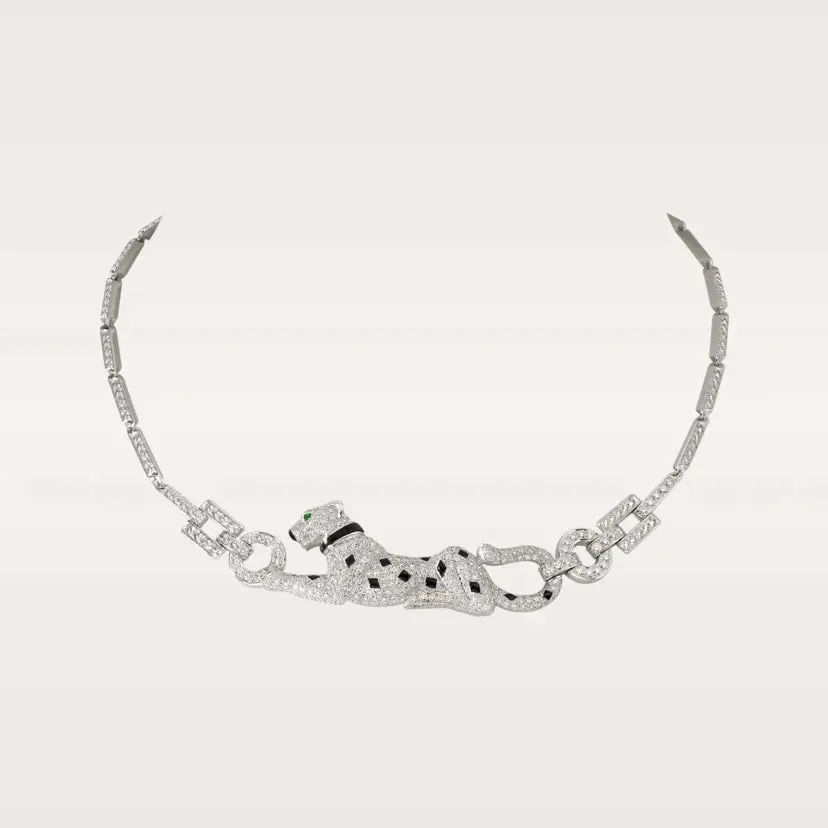 PANTHERE DE CARTI SILVER DIAMOND ONYX CHAIN NECKLACE