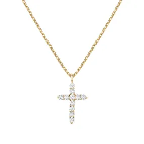 Paris Jewelry 18K Yellow Gold Created White Sapphire Petite Cross Necklace Plated