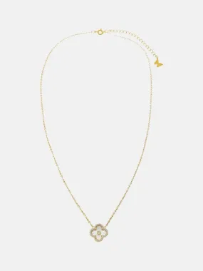 Pave Outlined Colored Stone Clover Necklace