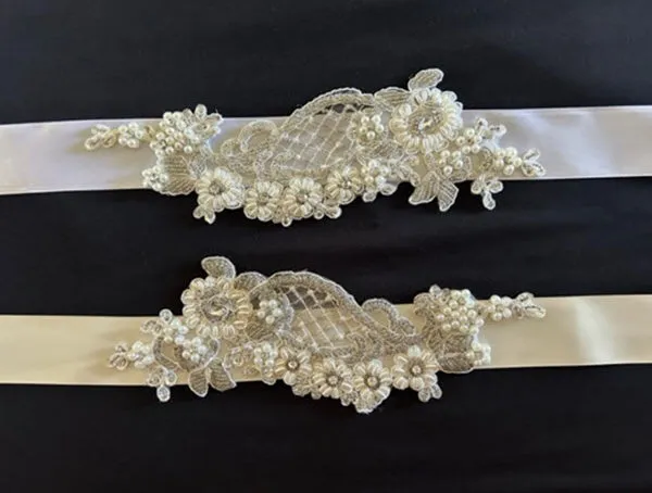 Pearl and Diamante Floral ribbon Belt