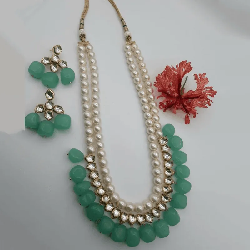 Pearl Kundan Big Drop Beads Necklace Set