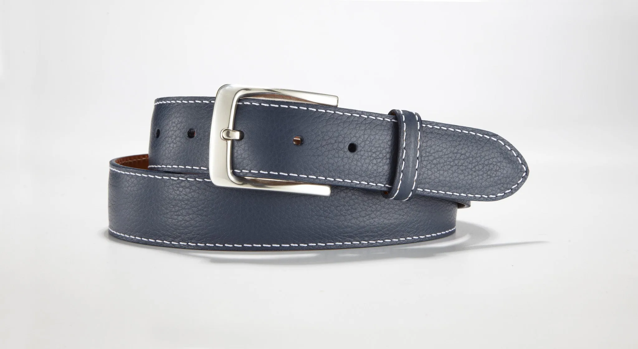 Pebble Grain Leather 1 3/8" - 35mm (Navy Blue)