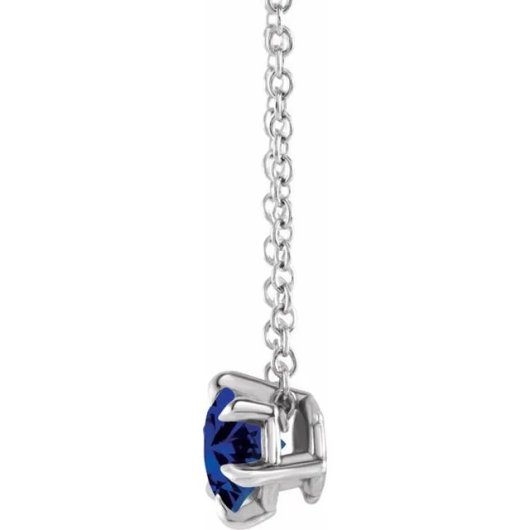 Platinum 6 mm Lab-Grown Blue Sapphire Solitaire 16-18" Necklace