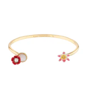 Poppy, White Flower, and Mother-of-Pearl Bangle Bracelet