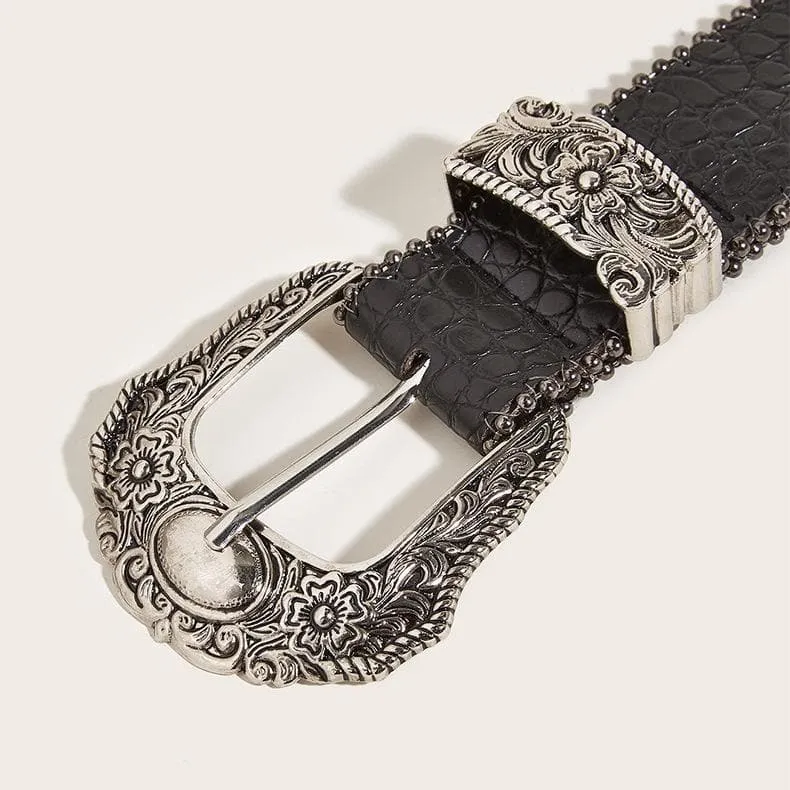 PU leather beaded adjustable belt