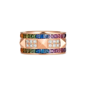 R.08® Deux Rainbow Sapphire and Diamond Ring | Rose Gold