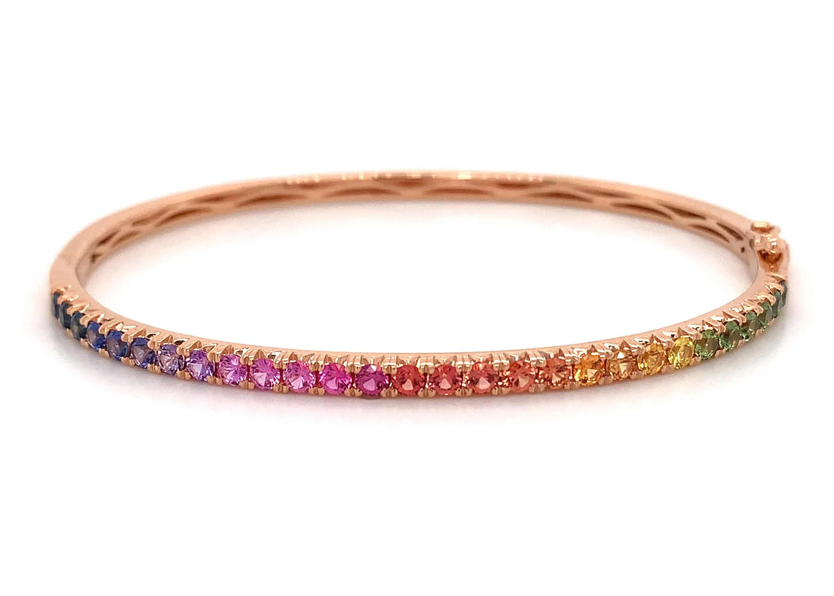 Rainbow Sapphire Rose Gold Bangle Bracelet