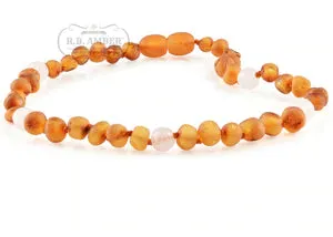 R.B Amber Jewlery Kids| Genuine Gemstone  Baltic Amber Necklace- Raw Cognac Rose Quarts