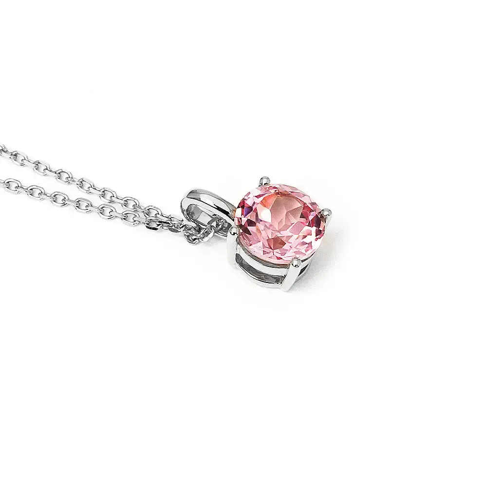 Ready Made | Phoebe Round Pink Lab Grown Sapphire Pendant in 18K White Gold