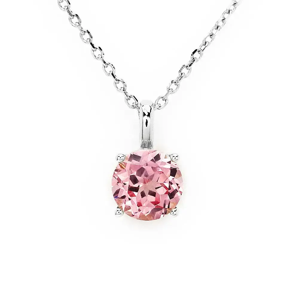 Ready Made | Phoebe Round Pink Lab Grown Sapphire Pendant in 18K White Gold