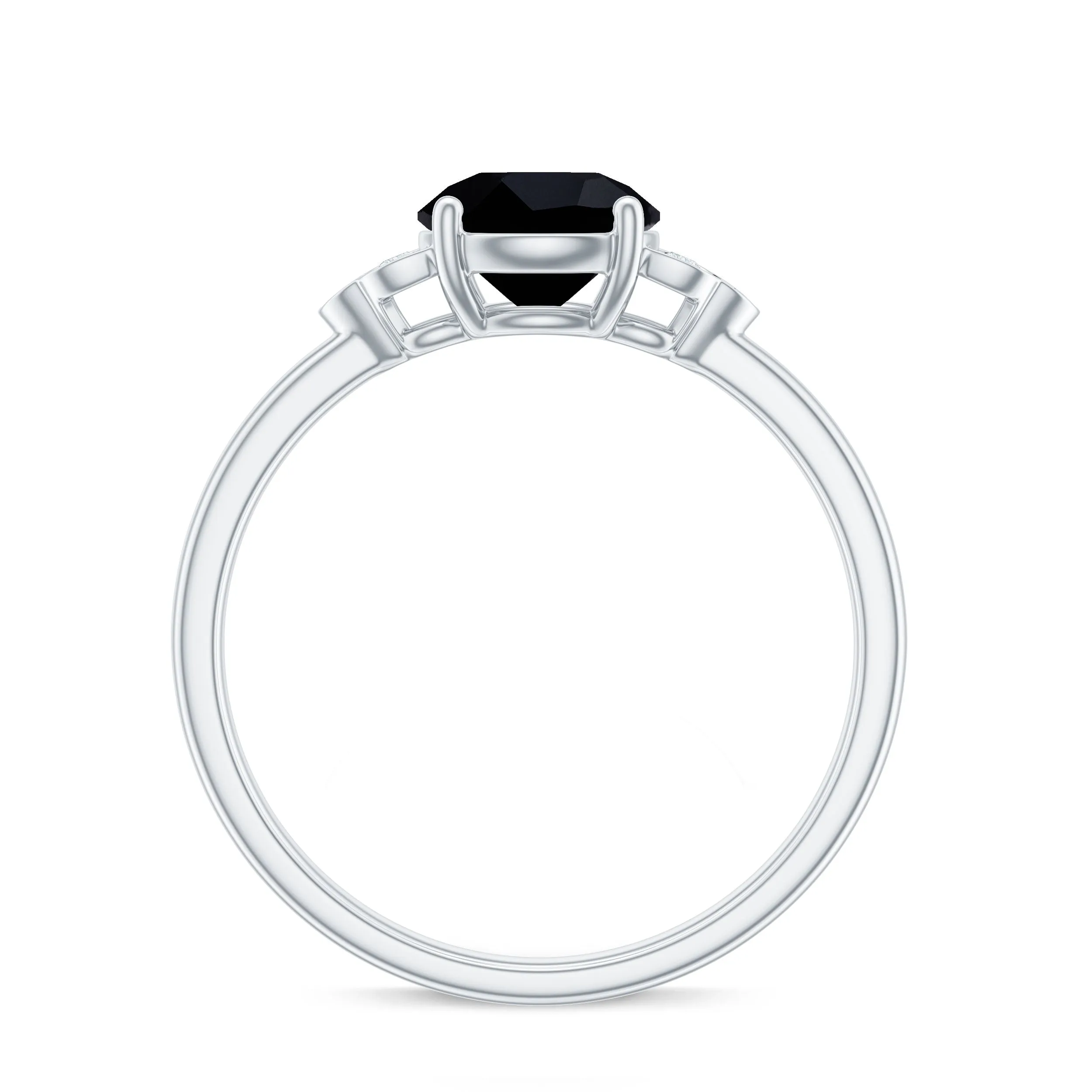 Real Black Onyx Solitaire Engagement Ring with Diamond Trio