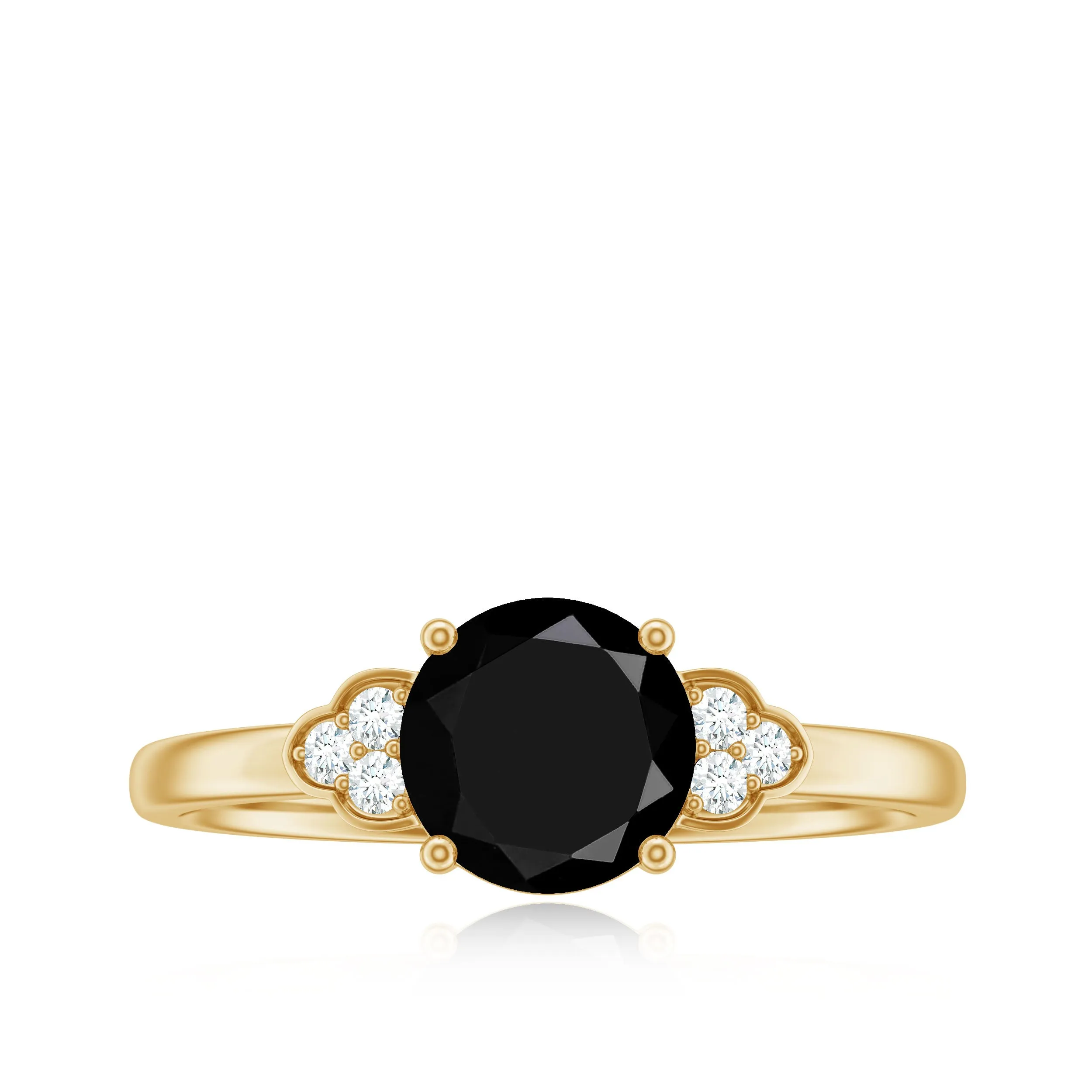 Real Black Onyx Solitaire Engagement Ring with Diamond Trio