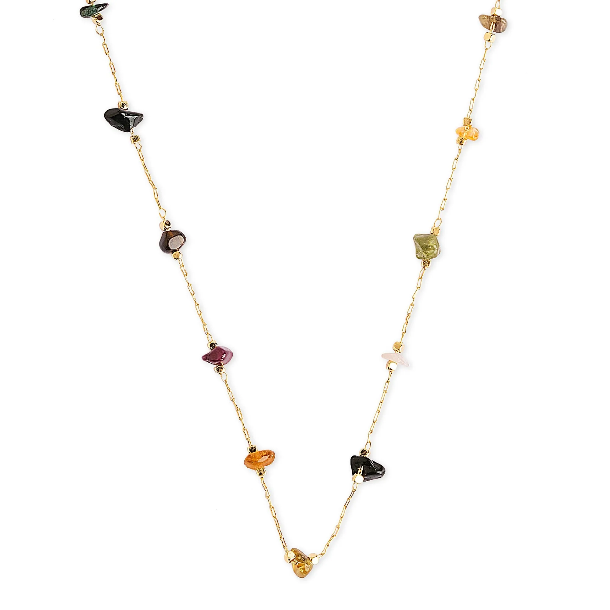 Real Gold Plated Multi Z Healing Stone Station Necklace