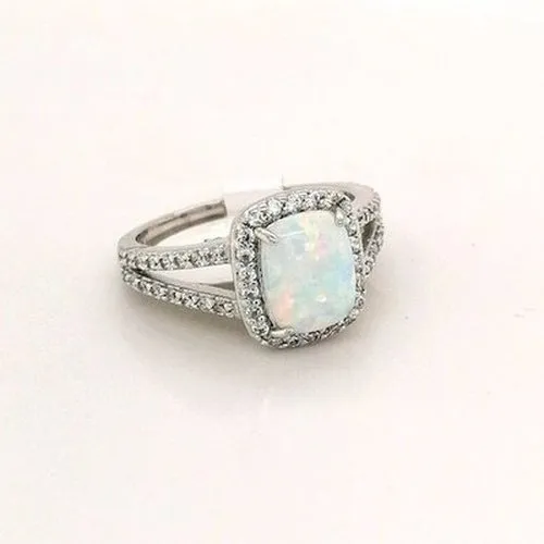 Rectangle Opal Stone Set Split Shoulders Ring