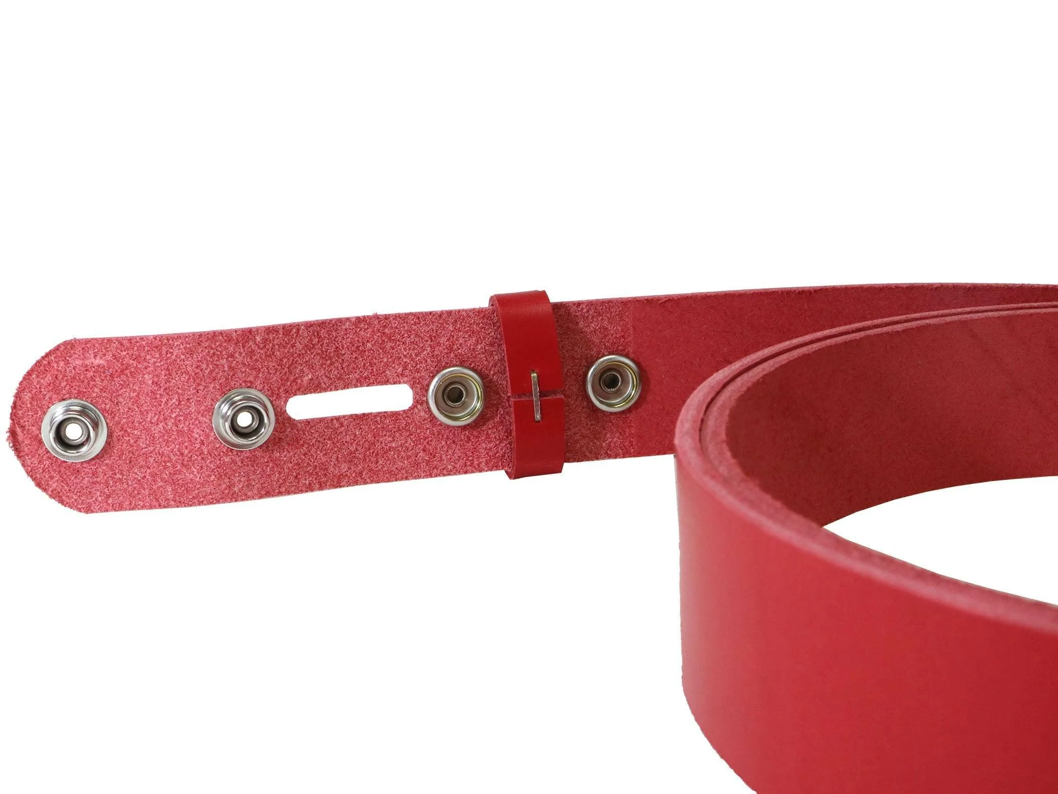 Red Vegetable Tanned Leather Belt Blank W/ Snaps and Matching Keeper - 60"-72" Length