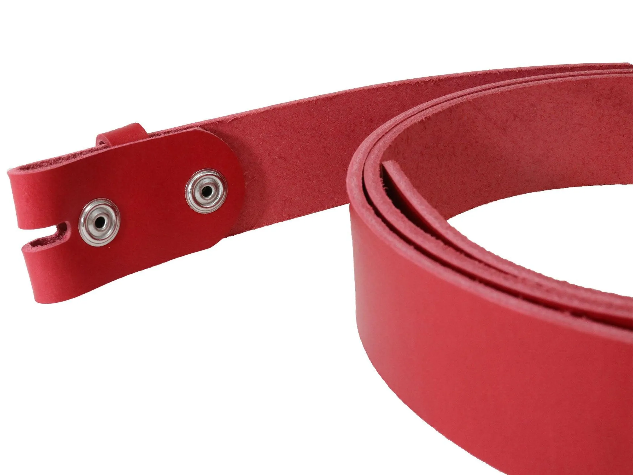 Red Vegetable Tanned Leather Belt Blank W/ Snaps and Matching Keeper - 60"-72" Length