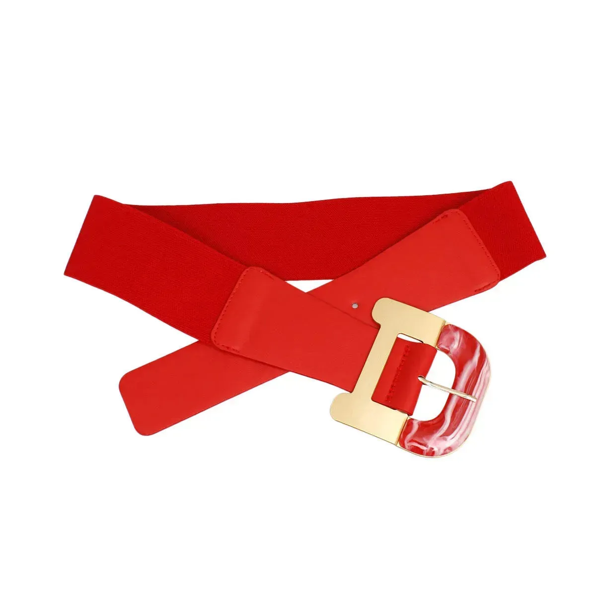 Red Wide Marble Design Buckle Belt Ladies - Stylish Accessory