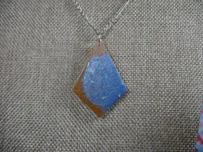 Resin Blue, Silver and Amber Colored Pendant Necklace