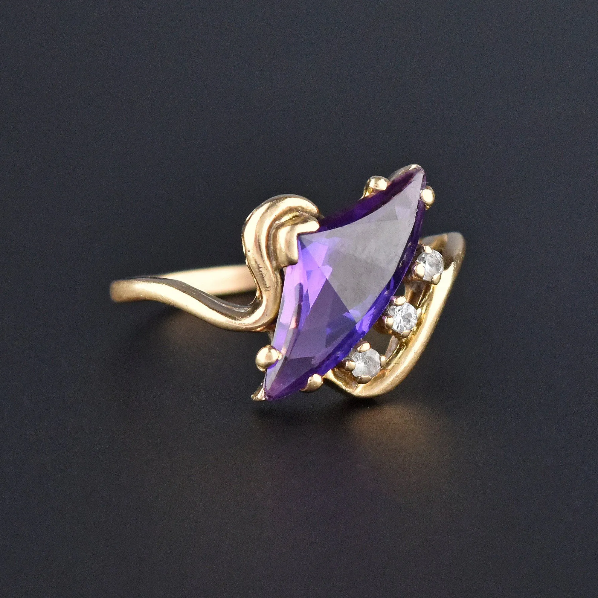 Retro Gold Fancy Cut Purple Sapphire Ring