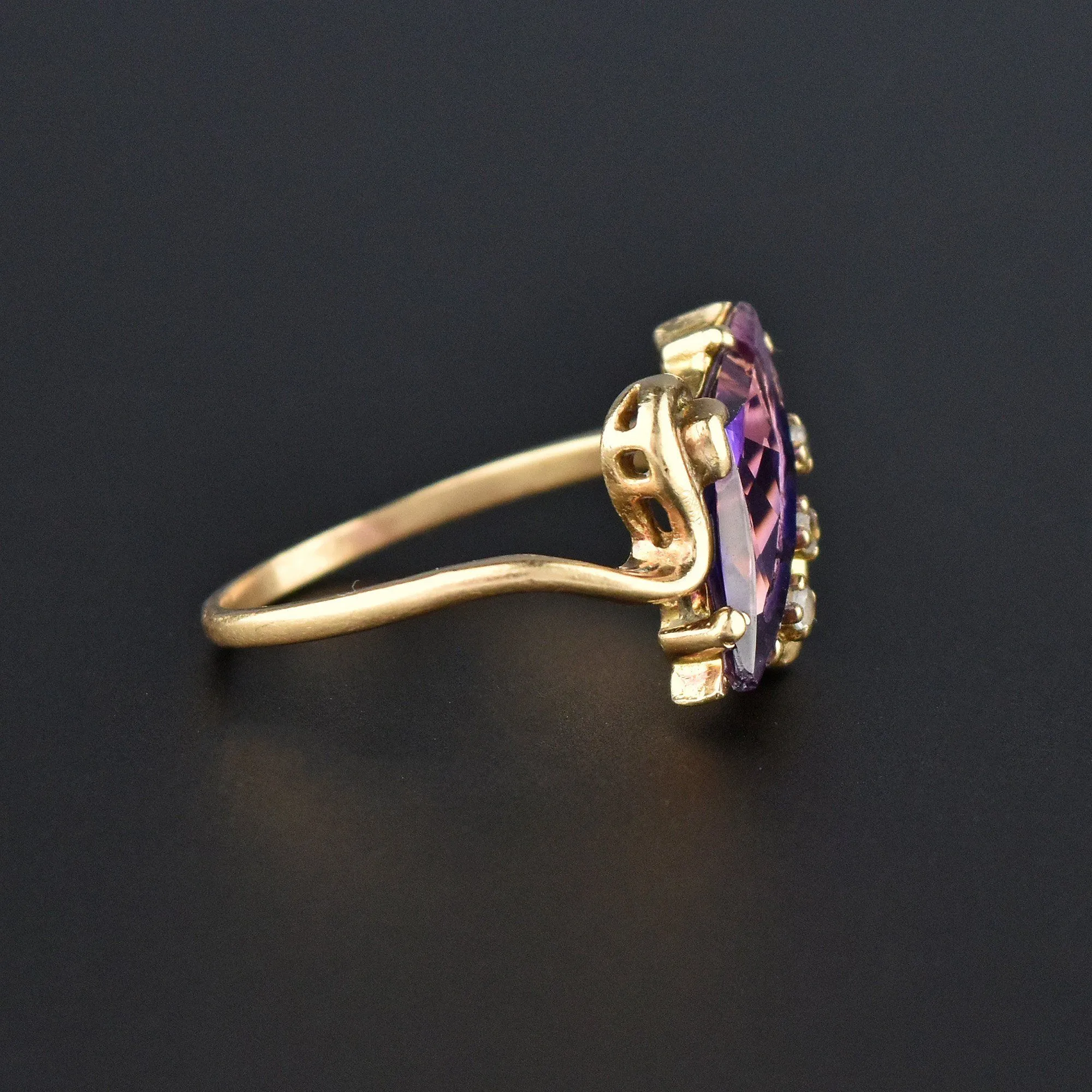 Retro Gold Fancy Cut Purple Sapphire Ring