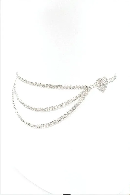 Rhinestone Heart Charm Layer Chain Belt