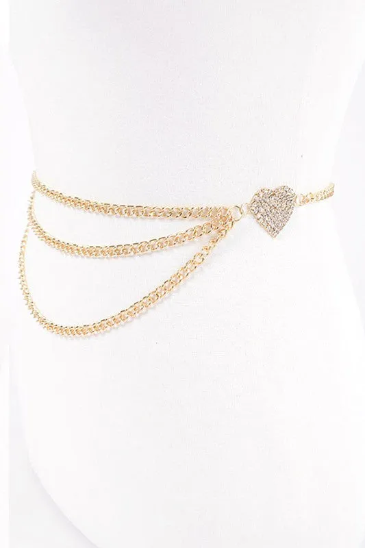 Rhinestone Heart Charm Layer Chain Belt