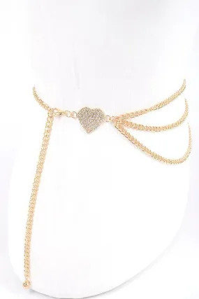 Rhinestone Heart Charm Layer Chain Belt